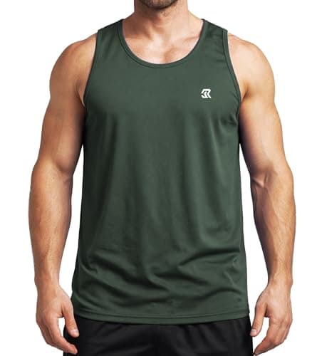 Image of Men Wide Shoulder Tank Top Sleeveless Flat Hem Design Comfortable Breathable for Gym Training Sports Casual and Daily Wear Deep Green XL