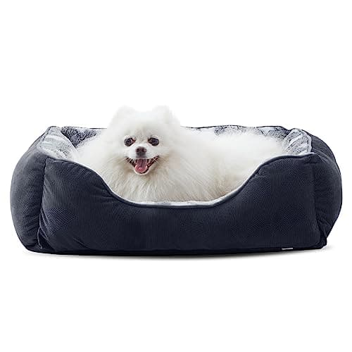 Image of MIXJOY Dog Bed Small, Washable Cosy Pet Bed with Anti-Slip Bottom, Anti-Anxiety, Machine Washable, Grey, 51 x 48 x 15 cm