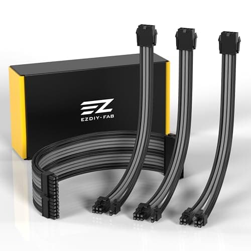 Image of EZDIY-FAB PSU Extension Cable Sleeved Custom Mod PC Power Supply Cable, Soft Nylon Braided with Comb Kit 24PIN/8PIN to 6+2Pin/ 8PIN to 4+4PIN-30CM 300MM - Black Grey