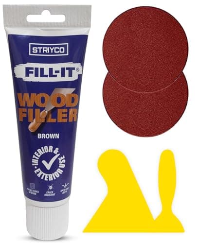 Image of Brown Wood Filler Set – 330g Tube with 2 Spreaders & 2 Sandpapers – Multipurpose Ready-Mixed Filler for Interior & Exterior Wood, Furniture, and Hardwood Repair