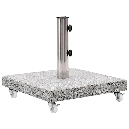 Image of vidaXL Parasol Base Granite 30kg - Square Grey Stand Umbrella Holder, Stable with 4 Castors for Garden/Patio Use, Fits Ø38/48mm Poles