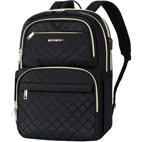 Image of EMPSIGN Laptop Backpack Purse for Women and Men with USB Charging Port, 15.6 Inch Travel Water Resistant Quilted Backpack, High-Capacity 30L Work Business Computer Backpack, Black