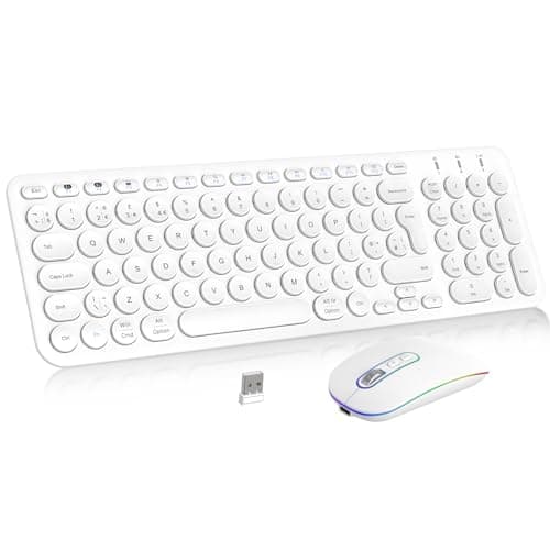 Image of Wireless Keyboard Mouse Set, Rechargeable Bluetooth & 2.4G Keyboard Mouse QWERTY UK Layout Computer Keyboard Quiet Mouse Combo for Windows PC Laptop Desktop - White