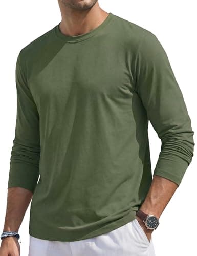 Image of TACVASEN T Shirts for Men Long Sleeve Tops Casual Classic Tee Shirt Cotton Crew Neck Lightweight Fashion Tshirts for Jogging Work Green, 2XL