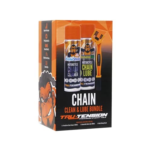 Image of Tru-Tension | Motorcycle Chain Clean & Lube Bundle | Perfect For Road Riding, Off-Road, Commuting & Touring | Motorcycle Tools & Accessories | Cleaner, Lubricant & Brush Set
