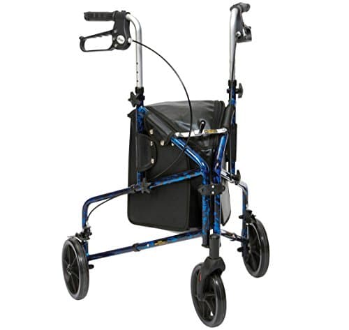 Image of Drive Devilbiss Lightweight Aluminium Trombone Style Tri-Walker with Vinyl Bag, Flame Effect, Blue