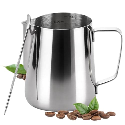 Image of Milk Frothing Pitcher, 600ml/20oz 304 Stainless Steel Coffee Jug with Measurement Marks & Latte Art Pen, Ideal for Crafting Latte Art, Cappuccino, Perfect for Home Baristas & Coffee Enthusiasts