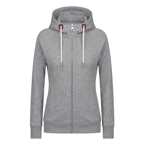 Image of KEBORUILA Women's Hoodies Long Sleeve Fleece Sweatshirts Full-zip Jacket Casual Tops LightGrey M