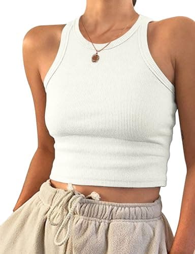 Image of PLOKNRD Womens Tops Ladies Crop Tank Top Vests Summer Basic Clothing White S