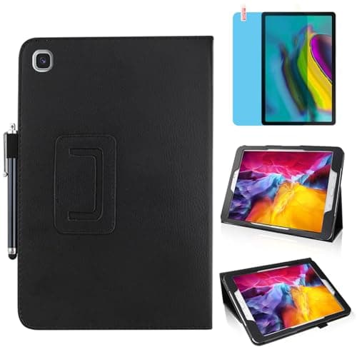 Image of Slim Leather Case for Samsung Galaxy Tab S5e 10.5 Inch 2019 (SM-T720 T725 T727), Multi-Angle Stand Full-Protective Tablet Cover Book Case with Stylus Pen,Screen Film (Black)