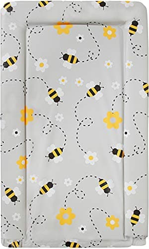 Image of Babycurls Baby Changing Mat with Foam Raised Soft Edges for Babies from Birth Upwards Wipe Clean and Waterproof Nappy Change Pad 76 x 45cm (Grey Bee)