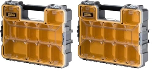 Image of STANLEY FATMAX Waterproof 10-Compartment Deep Professional Tool Organiser, Removable & Stackable Deep Storage Cups with Transparent Lid, for Small Parts and Tools Storage, 1-97-521 (Pack of 2)