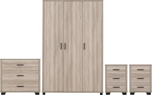 Image of Seconique Oliver 3 Door Wardrobe Bedroom Set in Light Oak Effect