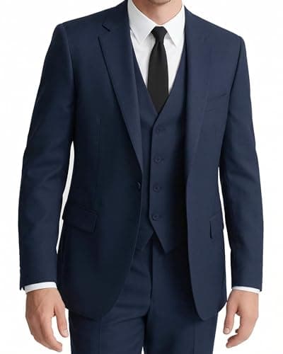 Image of WYWK Men's Slim Fit 3-Piece Suit Formal Tuxedo Jacket Blazer Waistcoat Trousers Wedding Prom Party Business Navy Blue