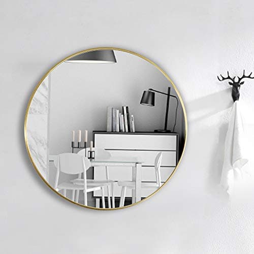 Image of Warmiehomy Large Round Bathroom Mirror Wall Mounted Makeup Mirror with Aluminium Frame for Bathroom Living Room Bedroom (Φ80cm, Gold)