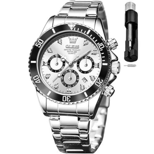 Image of OLEVS Womens Watch Fashion Dress Diamond Female Watches for Ladies Analog Quartz Stainless Steel Waterproof Luminous Day Date Two Tone Wristwatch, silver white womens watch, women watch