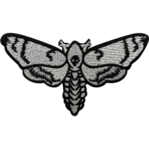 Image of Skull Death Head Hawk Moth Patch Iron Sew On T Shirt Dress Bag Embroidered Badge