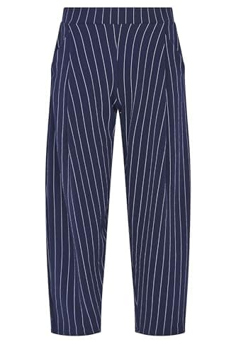 Image of PixieGirl Petite Navy Blue Stripe Barrel Leg Trousers Petite