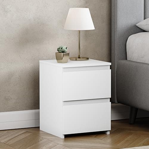 Image of Vida Designs Denver 2 Drawer Bedside Chest | White | Space-Saving Storage | 52H x 29.5W x 29.5D cm | Narrow Side Table | Minimal | Smooth Metal Runner | Modern Bedroom Nightstand Unit