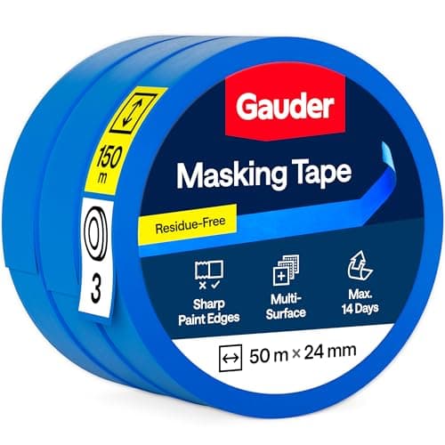 Image of GAUDER Masking Tape for Painting - Blue Painters Tape for Precise Edges - Paint Tapes for Painting - Decorators Tapes for Renovating, Automotive, Art and DIY Projects (3 Rolls - 24 mm x 50 m)