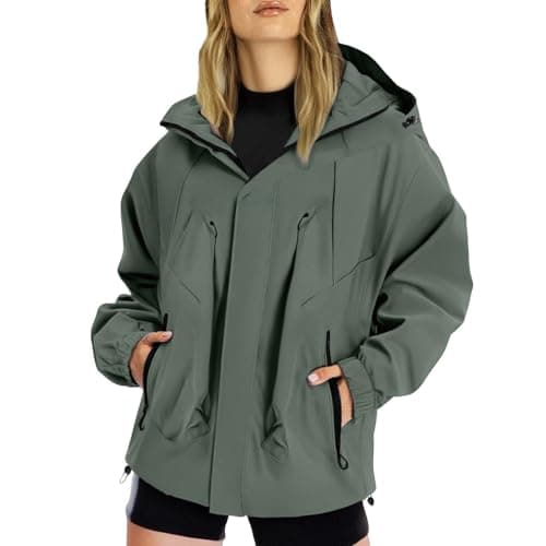 Image of Lightweight Waterproof Jacket, Casual Outdoor Raincoats with Hooded, Breathable Zip Up Softshell Jackets with Pockets, for Spring Fall Winter