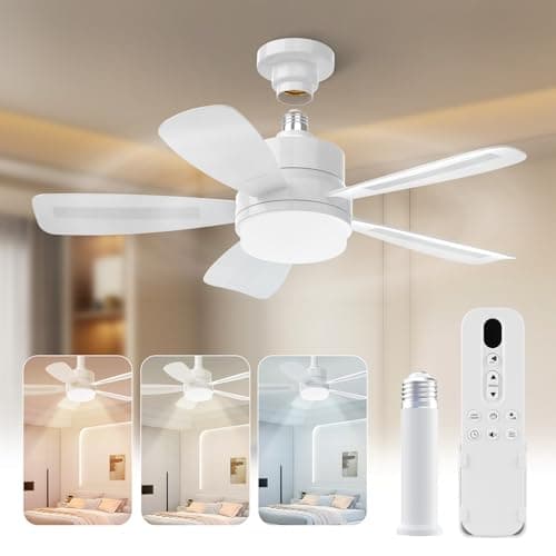 Image of REYLAX 50CM LED Ceiling Fan with Remote, E27 Fan Light, Stepless Dimming 2000 Lumens, 6 Speeds, 3 Colours 3000-6000K, Timer for Bedroom, Kitchen, Garage, White