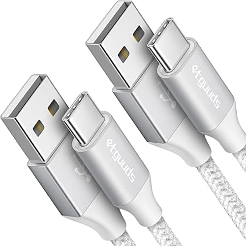 Image of etguuds USB C Charger Cable [2Pack 2M], White USB to USB C Cable 3A Fast Charging USB Type C Lead Braided for iPhone 15 Pro Samsung Galaxy S23 S21 S20 S10 S9 S8 Note 10