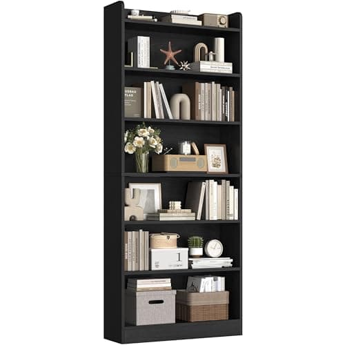 Image of Yaheetech 7-Tier Bookcase, Modern Bookshelf with Top Open Compartment, Adjustable Tall Book Shelf for Living Room, Bedroom, Home Office & Study, 60 x 24 x 180.5 cm, Black