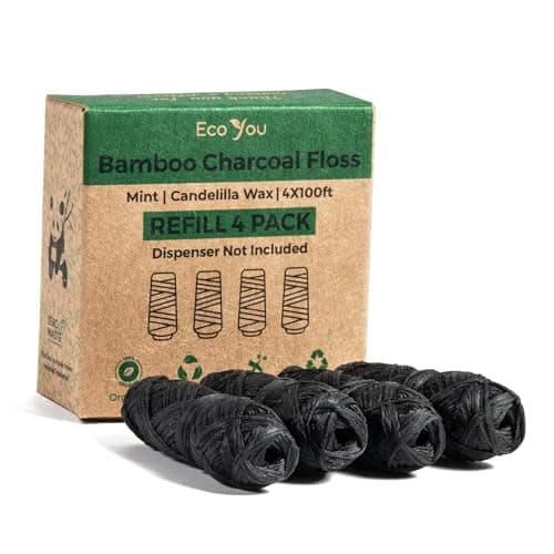 Image of EcoYou Eco Floss Charcoal Dental Floss Refills | Mint & Candelilla Wax Biodegradable Floss (Black 4 Refills Only)