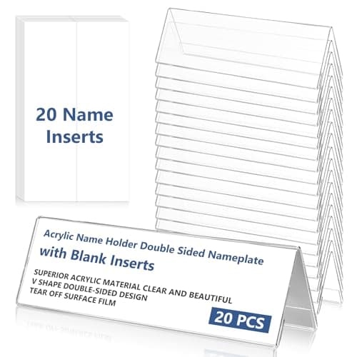 Image of 20 PCS Acrylic Table Name Place Holders with Blank Inserts 210x61mm Double Sided Transparent Display Stand for Office Desk Meeting Conference Wedding Place Cards Restaurant Table Numbers