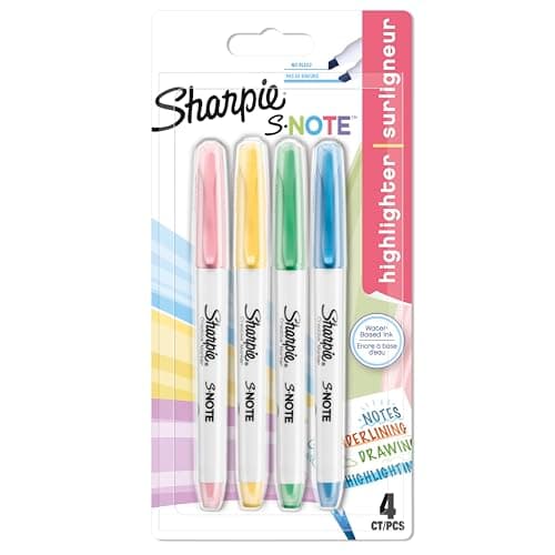 Image of Sharpie S-Note Highlighter Pens | Part Art Marker PenPart Highlighter to DrawWrite & More | Assorted Pastel Colours | Chisel Tip | 4 Count