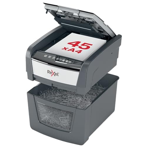 Image of Rexel Optimum Auto Feed 45 Sheet Automatic Cross Cut Paper Shredder, P-4 Security, Home/Home Office, 20 Litre Removable Bin, 2020045X, Black