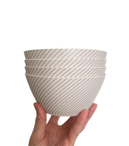 Image of Range Company 4 Pack Bamboo Bowls - 22 Ounce Reusable Bowl - Dishwasher Safe - Bamboo Dishes - Non Toxic - Family Friendly Dinnerware, Durable, Soup, Snack, Ice Cream, Salad dish set (Slanted Stripe)