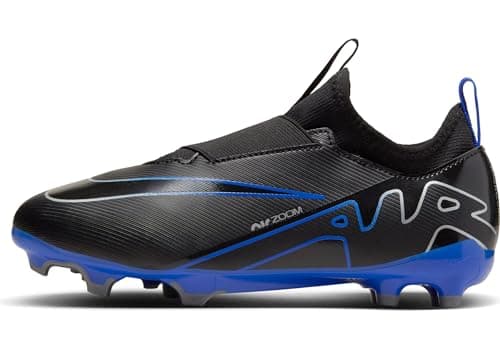 Image of NIKE Boys Zoom Vapor 15 Academy Fg/Mg Football Shoe, Black Chrome Hyper Royal, 5 UK