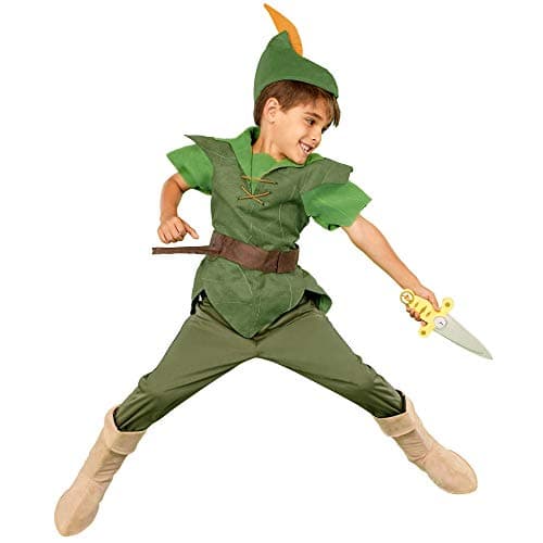 Image of Disney Store Official Peter Pan Costume for Kids, Adventurous Young Classic Character's Dress Up Party Outfit Includes Tunic Top, Hat Size 9-10 Years