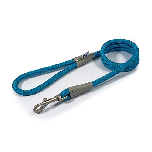 Image of Ancol Viva Reflective Rope and Leather Snap Dog Lead - Blue - Durable Weatherproof Poly Weave Puppy Walking Accessory - 1.07m x 10mm