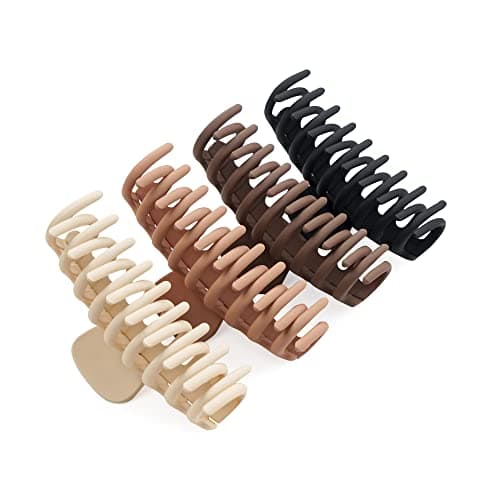 Image of JOYOYO 4 Pcs Hair Claw Clips Hair Clips for Women and Girls Thick Hair - Natural Colors Lightweight Non-slip with Comb Teeth Strong Hold Large Size 4.3 Inch