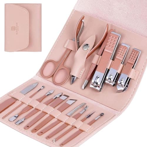 Image of Manicure Set Glamour Gaze Manicure Pedicure Kit Nail Clippers 16 in 1 Professional Stainless Steel Cuticle trimmer Grooming Kit for Men Women with Storage Travel Case