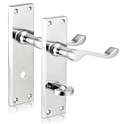 Image of XFORT® Scroll Bathroom Polished Chrome Door Handles, Elegant Door Handle Set, Victorian Curved Handle Design, Ideal for Internal Wooden Bathroom and Toilet Doors [1 Pair].