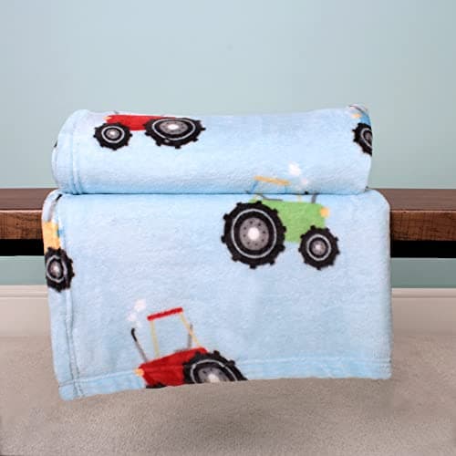 Image of Bedlam Fleece Blanket (120 x 150cm), Blue Throw with Farm Tractor Design, Blanket & Throw for Kids, Kids Fleece Blanket for Boys, Farmyard Friends