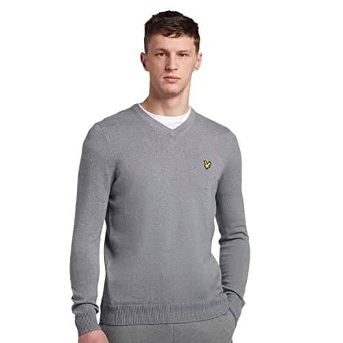 Image of Lyle & Scott Mens Cotton Merino V Neck Sweater - Mid Grey Marl - M