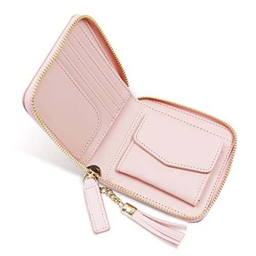 Image of Thatyro Small Zip Around Wallet Multi-Slot, Women's RIFD Blocking Small Compact Bifold Leather Pocket Wallet Mini Zipper Purse Card Holder for Women Men(Pink)