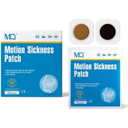 Image of MQ Motion Sickness Patch for Car and Boat Rides, Cruise and Airplane Trips - for Nausea, Dizziness & Vomiting from Seasickness, Fast Acting and No Side Effects (28 Count)