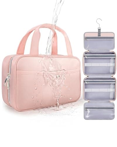 Image of Chakipee Travel Hanging Toiletry Bag for Women - Foldable Toiletries Waterproof Organizer with Clear Window, Lightweight Wash Bags for Essentials, Makeup, Shampoo，Pink, Medium