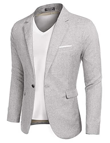 Image of COOFANDY Mens Blazer One Button Einfarbig Suit Vintage Jackets Lightweight Suit Sport Coat Light Grey M