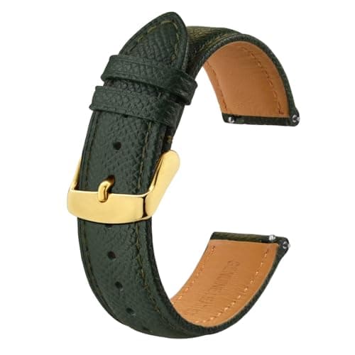 Image of BISONSTRAP Watch Straps with Quick Release, Texture Leather Watchbands for Men Women, 18mm, Dark Green, Gold Buckle