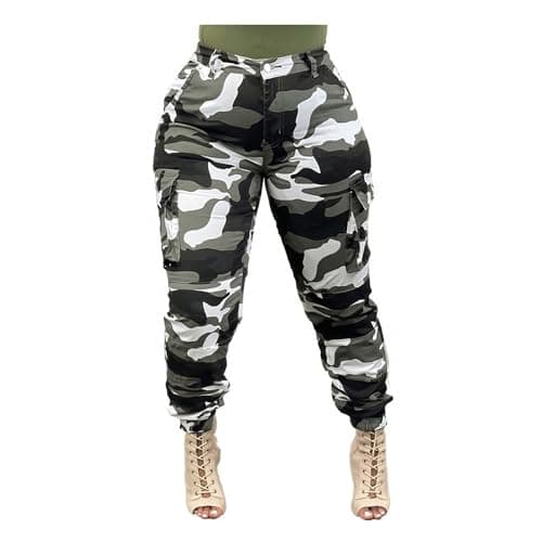 Image of DINGJIUYAN Cargo Trousers Women Camouflage Combat Army Military Tactical Work Pants with Pockets Plus Size High Waist Cuffed Casual Harem Pants Black S