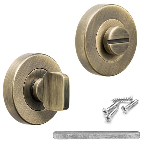 Image of Decoranddecor Round Turn and Release Set for Bathroom Lock 54mm - Toilet Door Thumb Twist (Antique Brass)