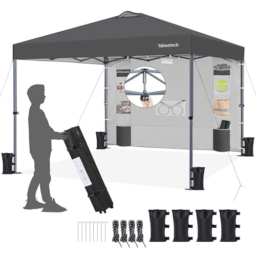 Image of Yaheetech 2.5x2.5M Pop Up Gazebo with 9 Storage Pockets Sidewall, Commercial Shade Shelter, Waterproof Awning Canopy with Roller Bag & Sandbags for Garden Party Outdoor Camping Beach, Dark Grey