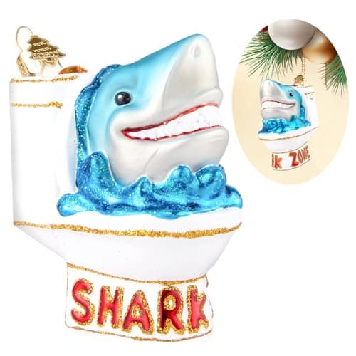 Image of Hzyc Shark Christmas Tree Ornaments,Hand-Blown Glass Ornaments,Personalized Shark Watcher Collection Figurines Hanging Glass Baubles,Christmas Decorations for Animal Lovers Holiday Party Home Gift